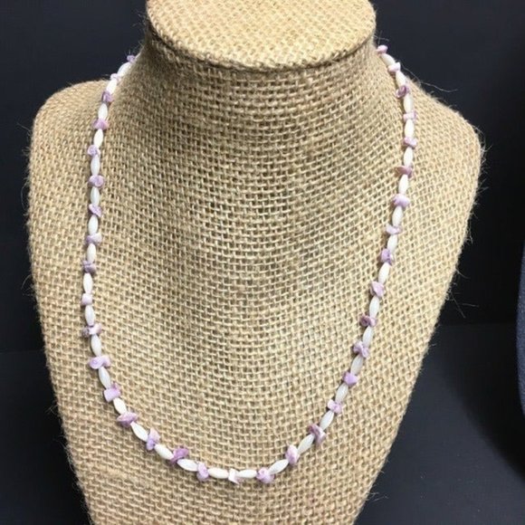 Shell Bead Necklace As Is Purple White Gold Screw Beach Retro Boho Cottage - Picture 1 of 5